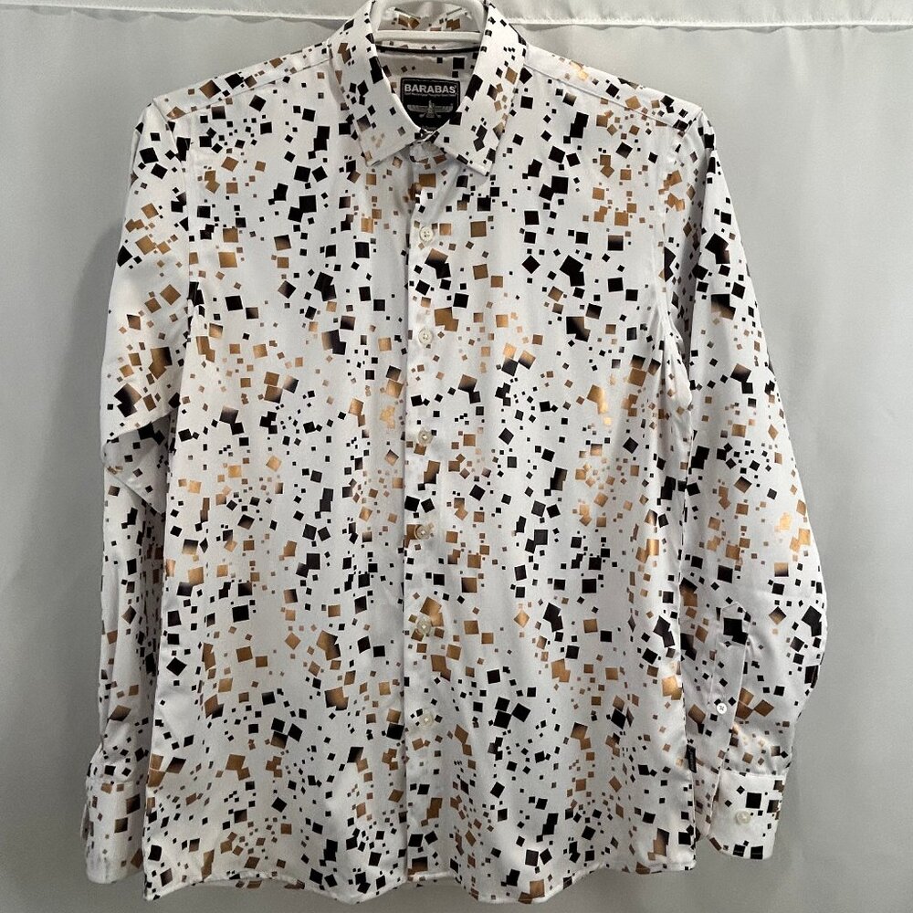 Barabas Men's Size M Shirt w Scattered Black and Gold Squares